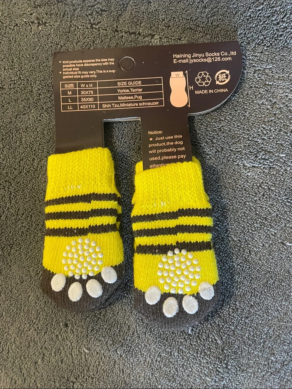 Dog Socks Nonskid Yellow Bee Design - M